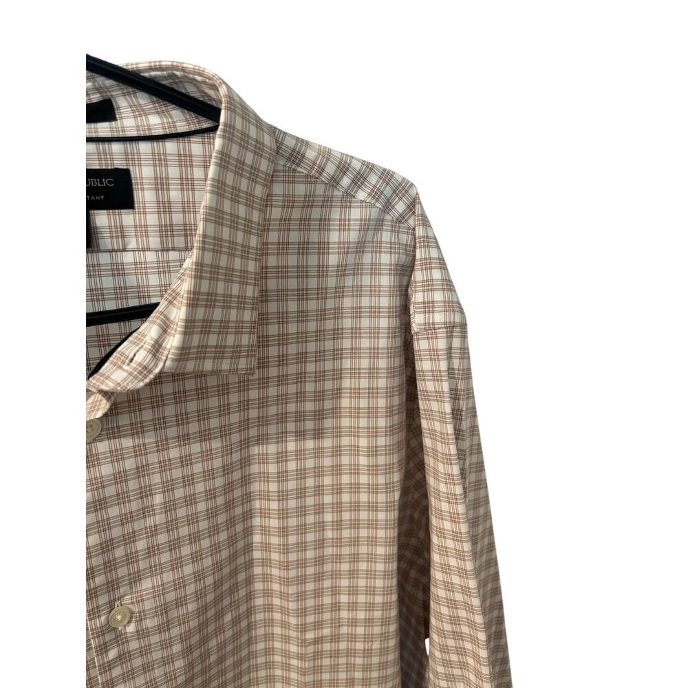 Banana Republic Slim Fit Wrinkle Resistant Dress Shirt XL Tall Beige Plaid - Picture 13 of 16